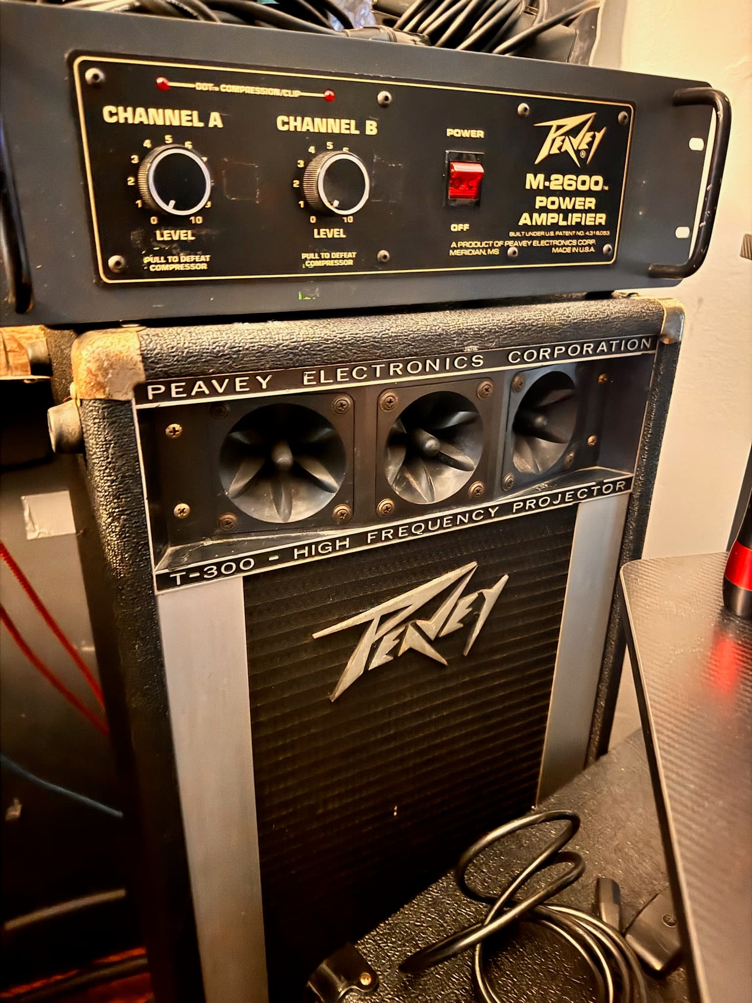 A Peavey amp head, part of the house's own PA rig